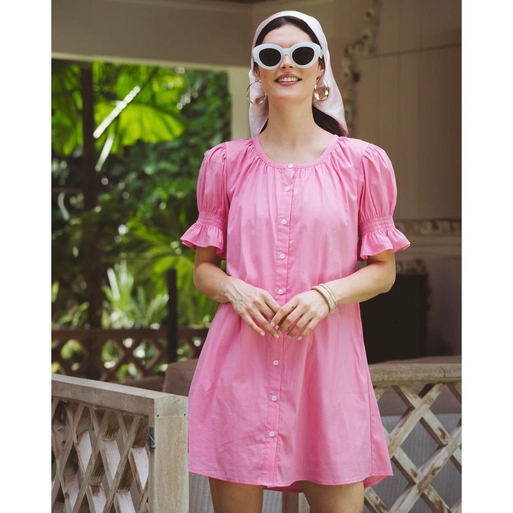 Addison Bay Cotton Poplin Sailor Dress Medium Peony Pink Short Sleeve Preppy NWT